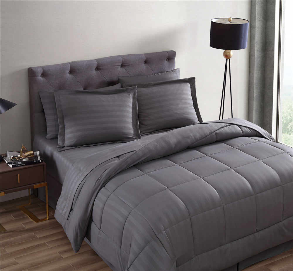 The Nesting Company Maple Dobby Stripe 8 Piece Bed in A Bag Comforter Set - Gray - Queen